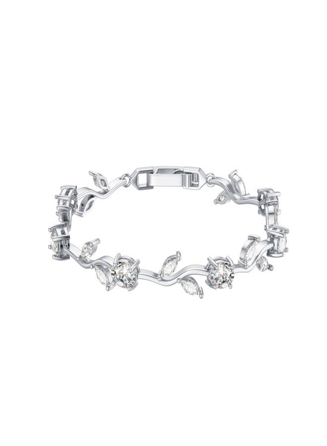BQfife 18k Yellow Gold-Plated Sterling Silver Diamond Accent Two-Tone Gemstone Tennis Bracelet Diamond Bangle Bracelet Rose Gold (Silver)